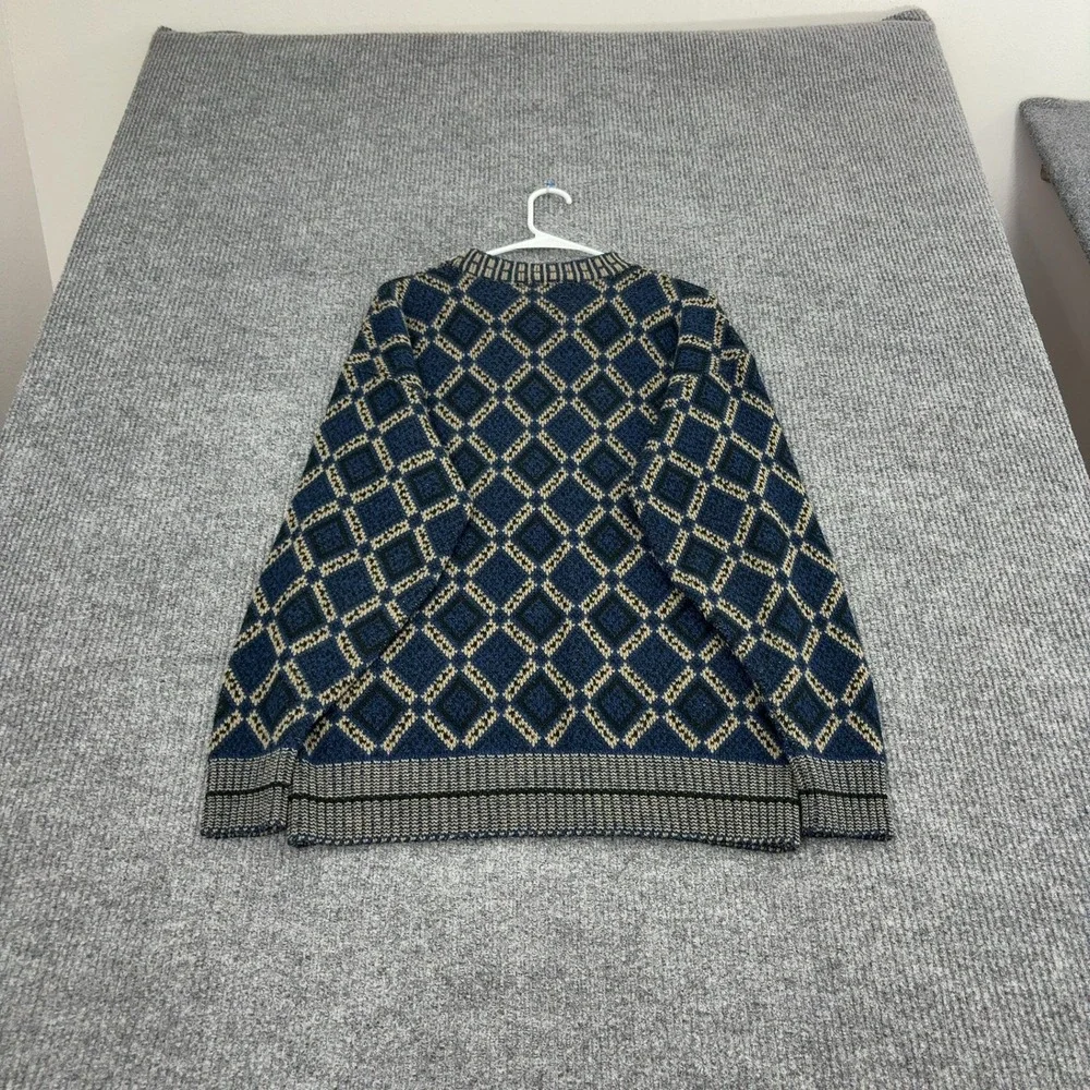 Vintage Ron Chereskin Sweater Mens M Blue Wool Blend Geometric Knit Retro Style